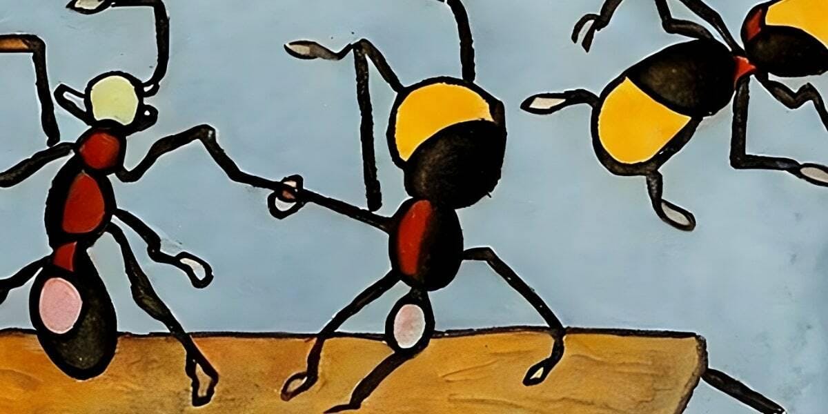 Ants on a table in the style of Picasso