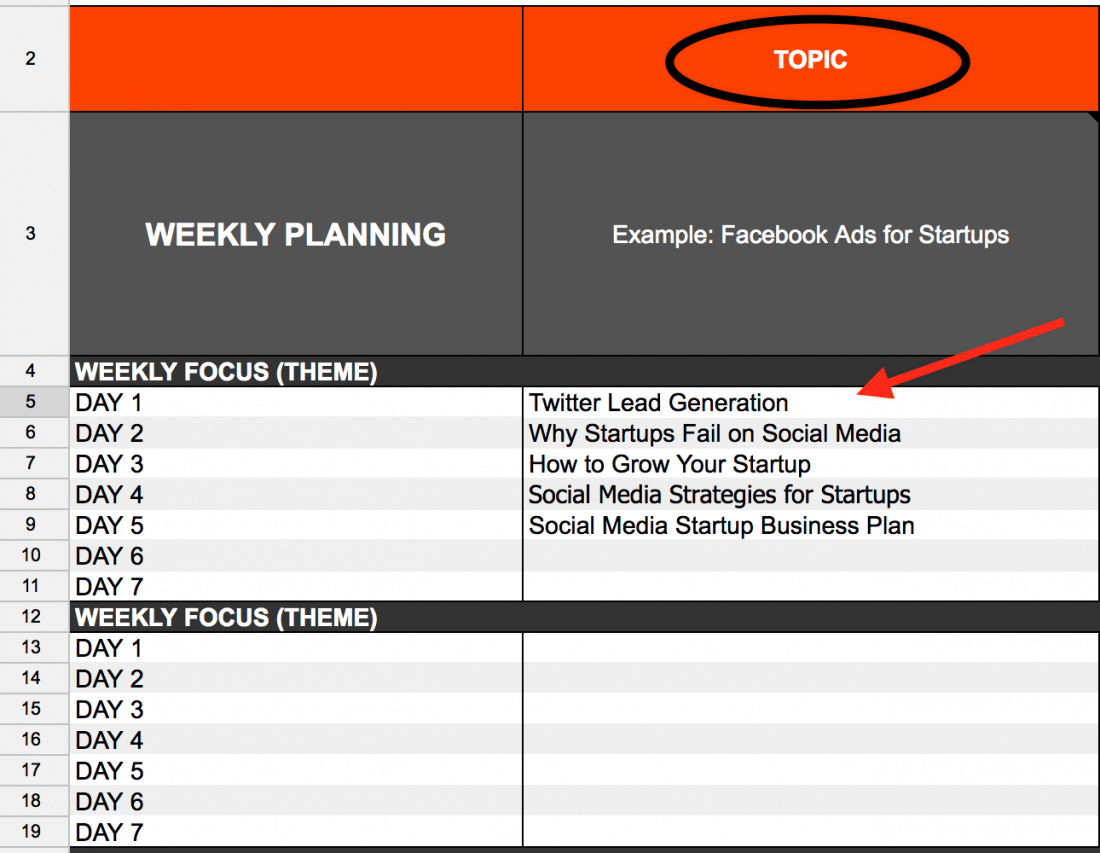 social media content calendar weekly template