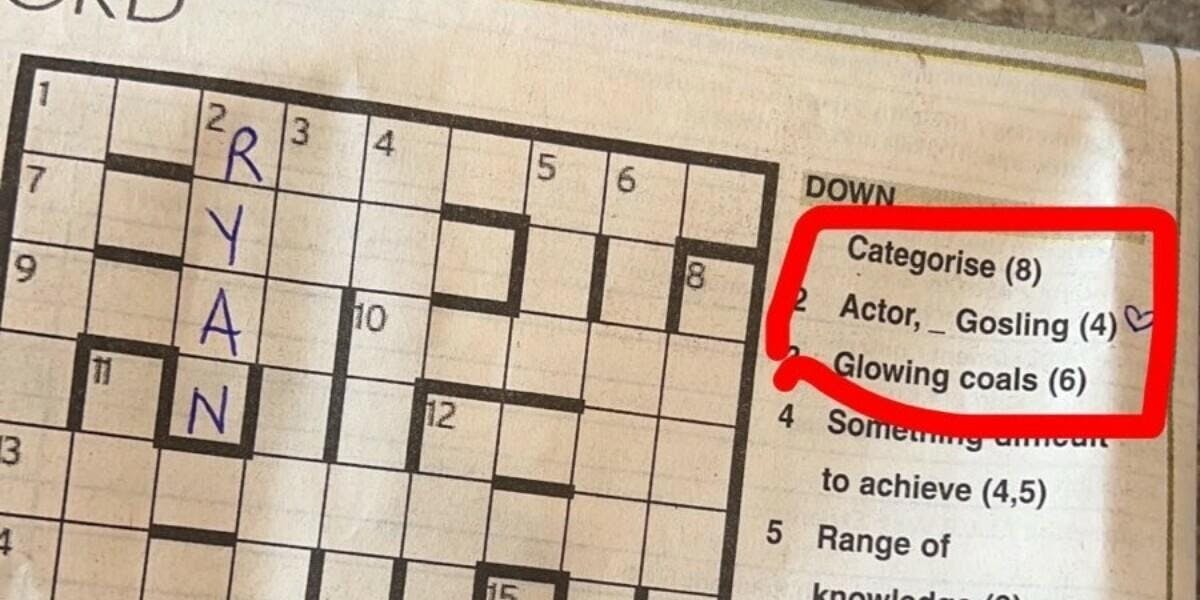 a picture of an incomplete crossword with one clue highlighted 