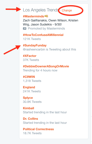 Image of Trends with SundayFunday and Change highlighted