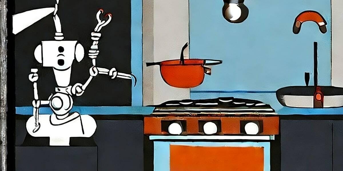 Robots in the Kitchen in the Style of Dali