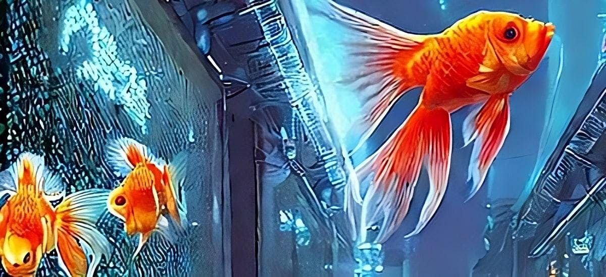 A high tech utopia of goldfish in a cyberpunk style by Stable Diffusion 2.1