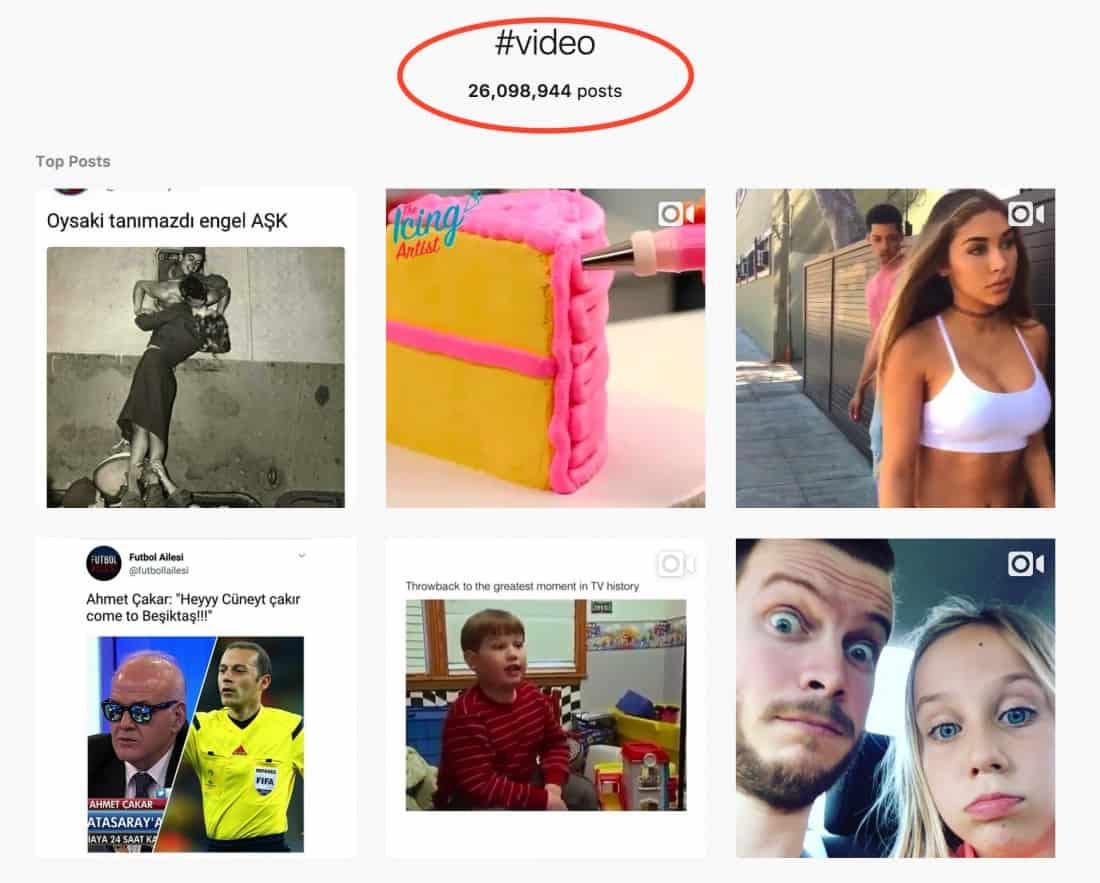 screenshot circling #videos with the number of posts